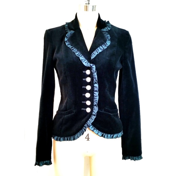 Boston Proper Jackets & Blazers - Andrea Behar Teal Velvet Jacket Blazer Silk Trim